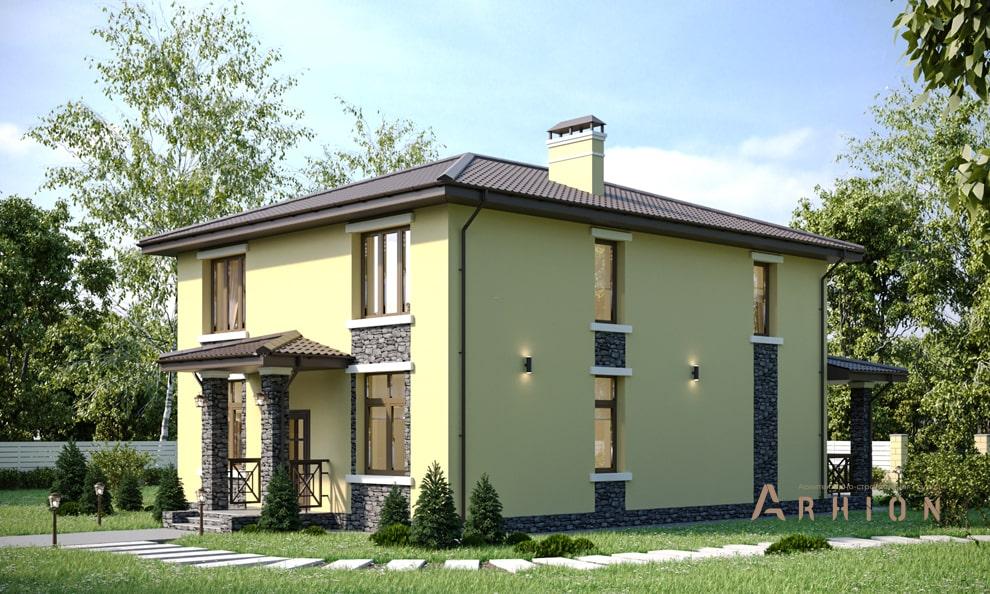 2. Проект двухэтажного дома в современном стиле с четырехскатной, t-40-01, площадью - 165 кв c терассой